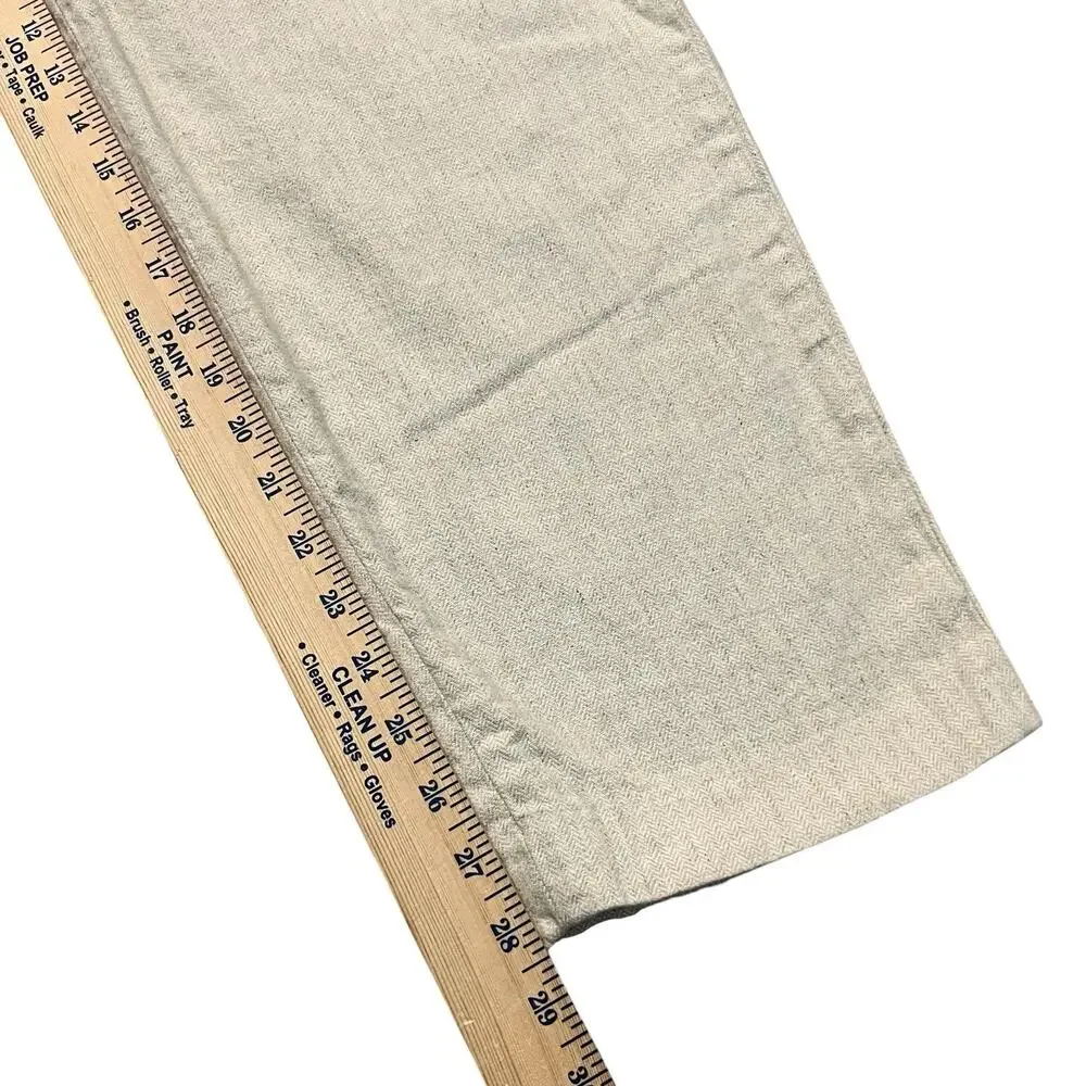 Banana Republic Seafarer Pants 4 Cream Herringbone Linen Blend Belted Pleated